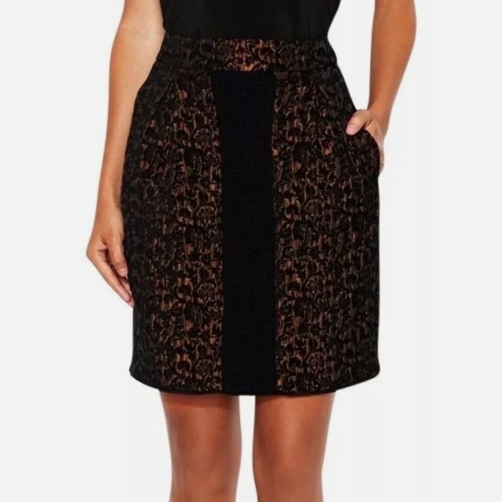 Les Copains BLUE bronze brocade skirt size 46